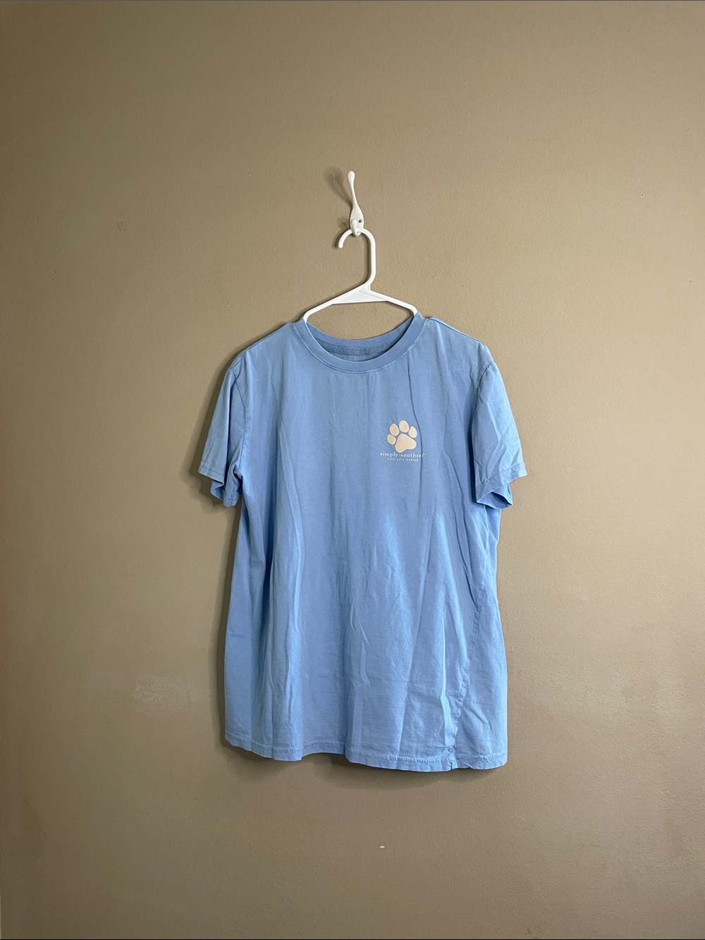 Simply Southern Light Blue Short Sleeve Tee with Paw Graphic SZ L